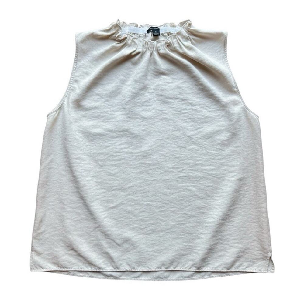 Ann Taylor Factory Women's L cream Solid Mock Neck Ruffle Sleeveless Blouse I1